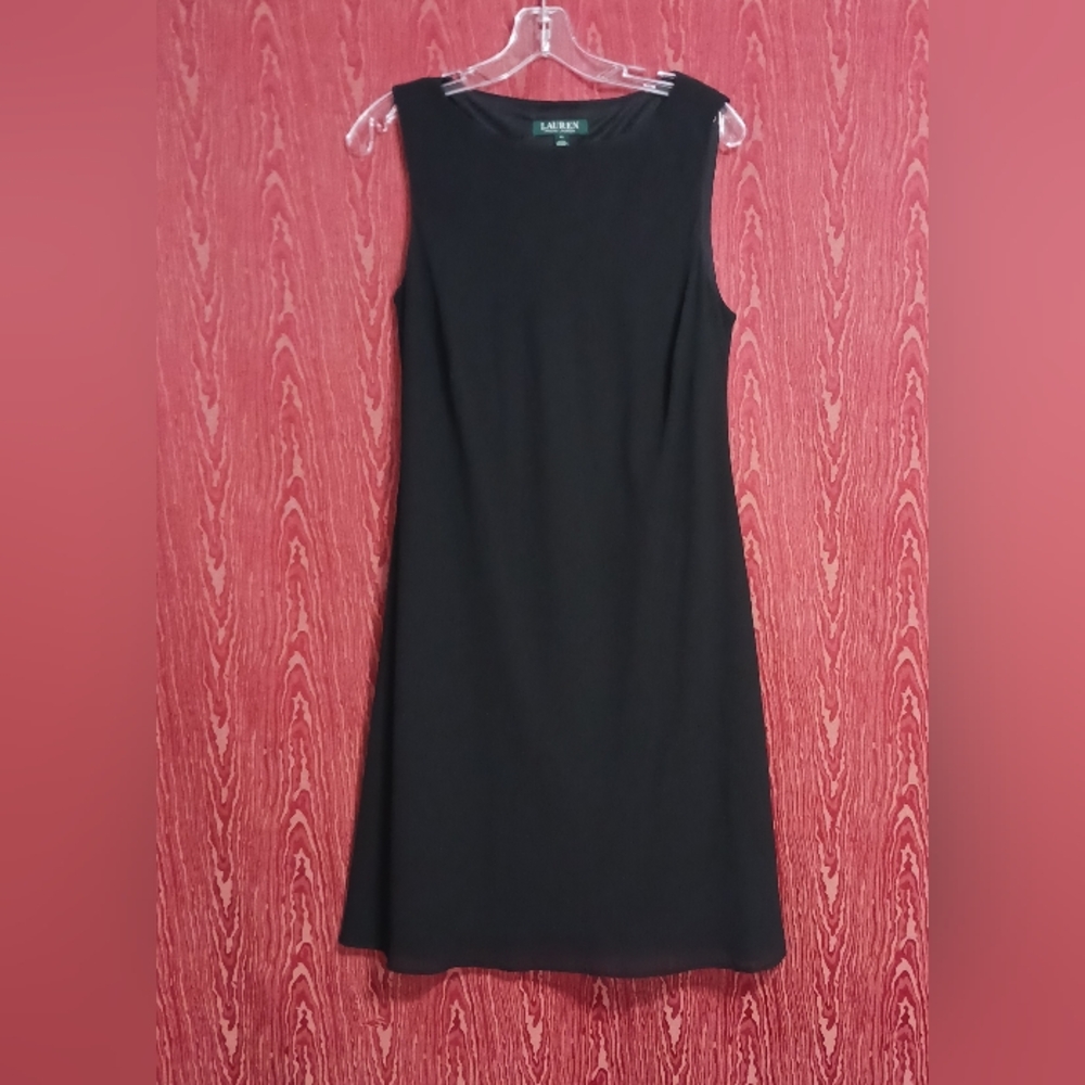LAUREN RALPH LAUREN Black Sheer Sleeveless Collarless Knee Lenght Dress Size 10